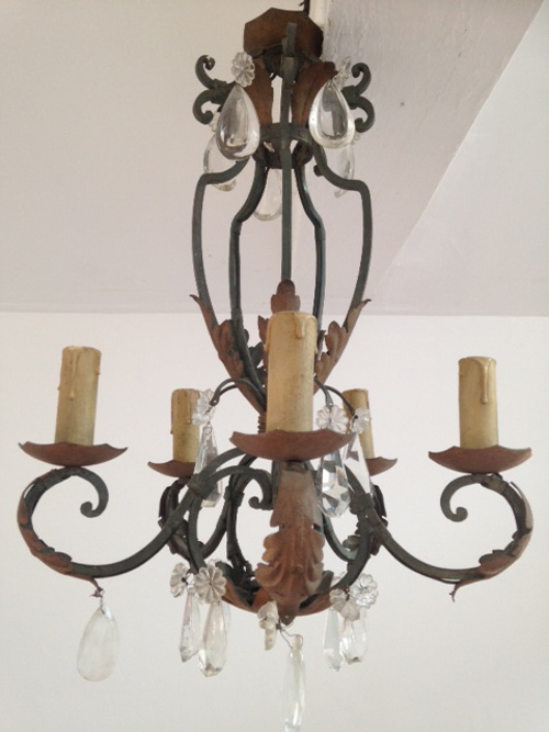 french antique iron and crystal chandelier